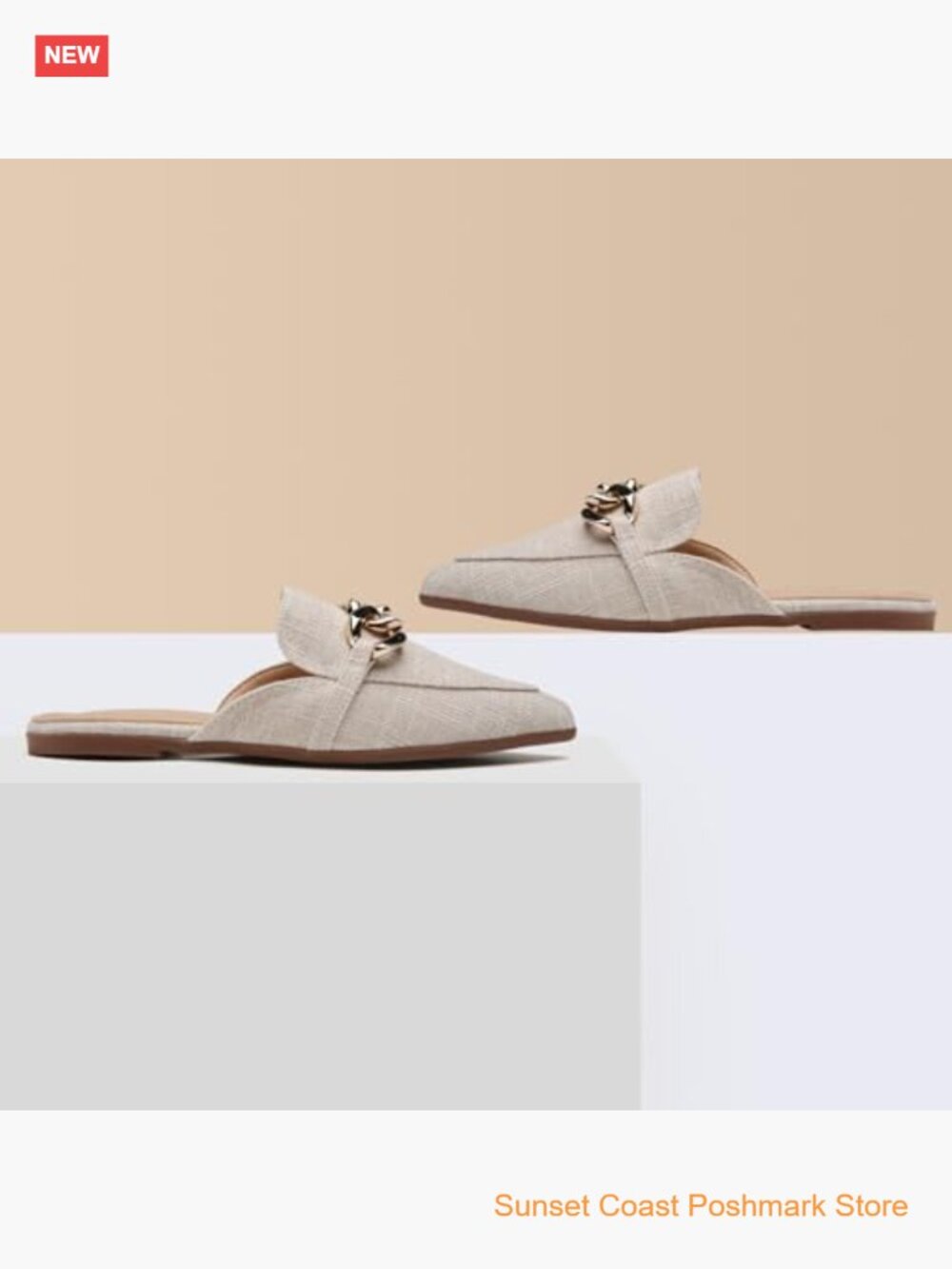 Metal Chain Decor Flat Mules Pointed Toe Slip on Loafers Slides Backless Shoes - Picture 5 of 7